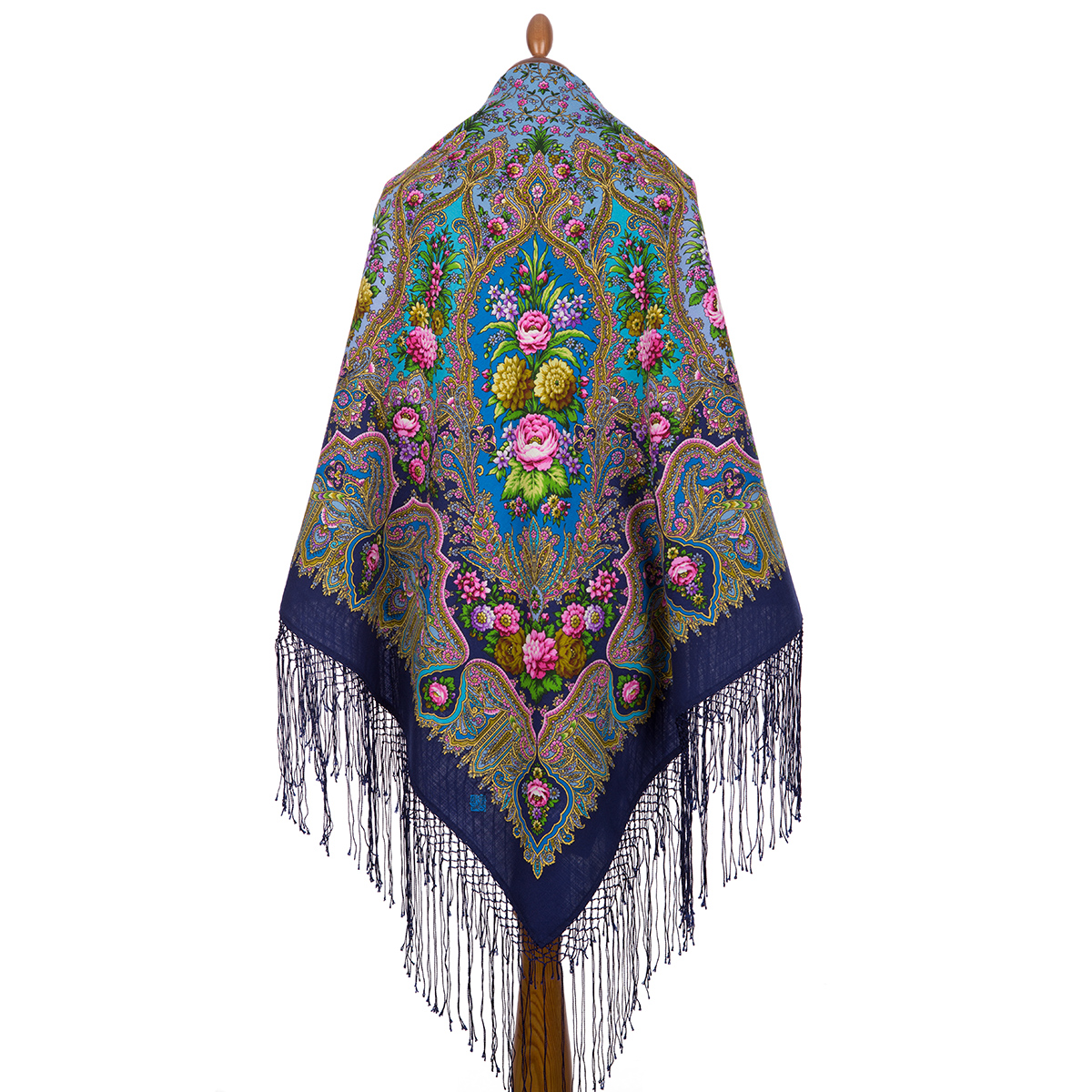 Sal premium Almonds din lana, albastru, 148x148cm
