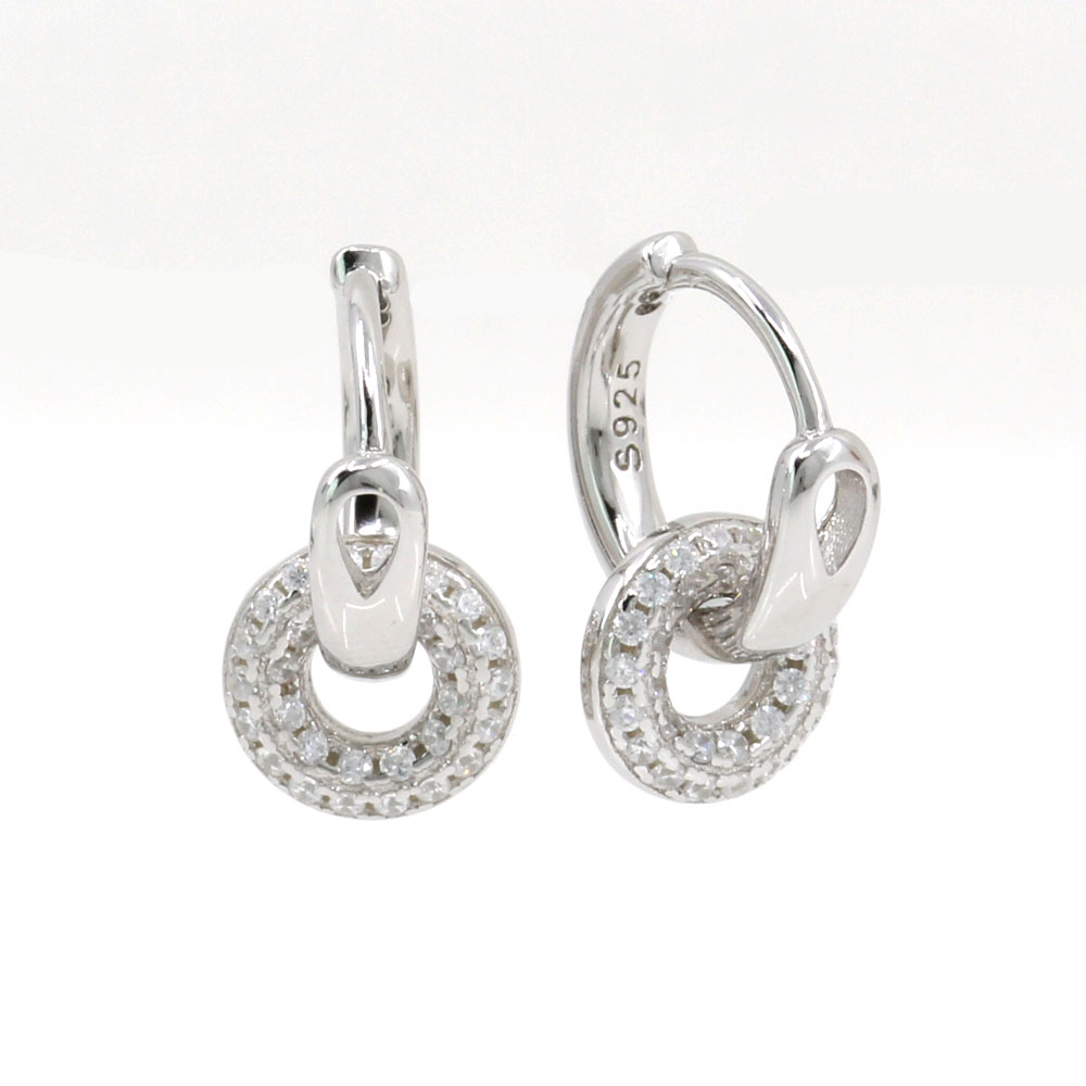 Donnut earrings with crystals, rhodium-plated 925 silver, 12.5mm