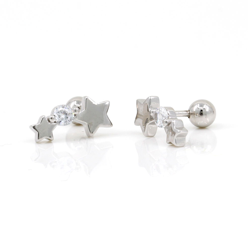 Cercei tragus din argint 925 rodiat, stelute cu cristal