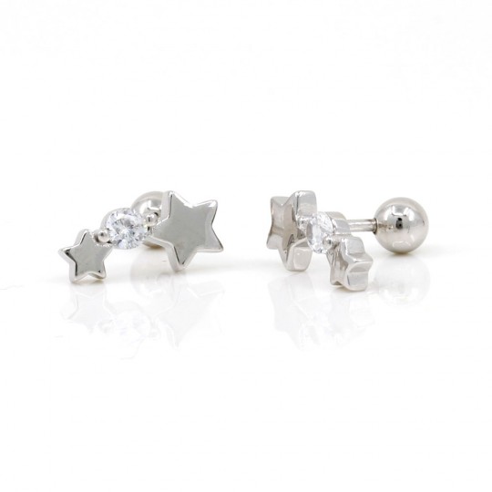 Tragus earrings in rhodium-plated silver 925, stars with crystal