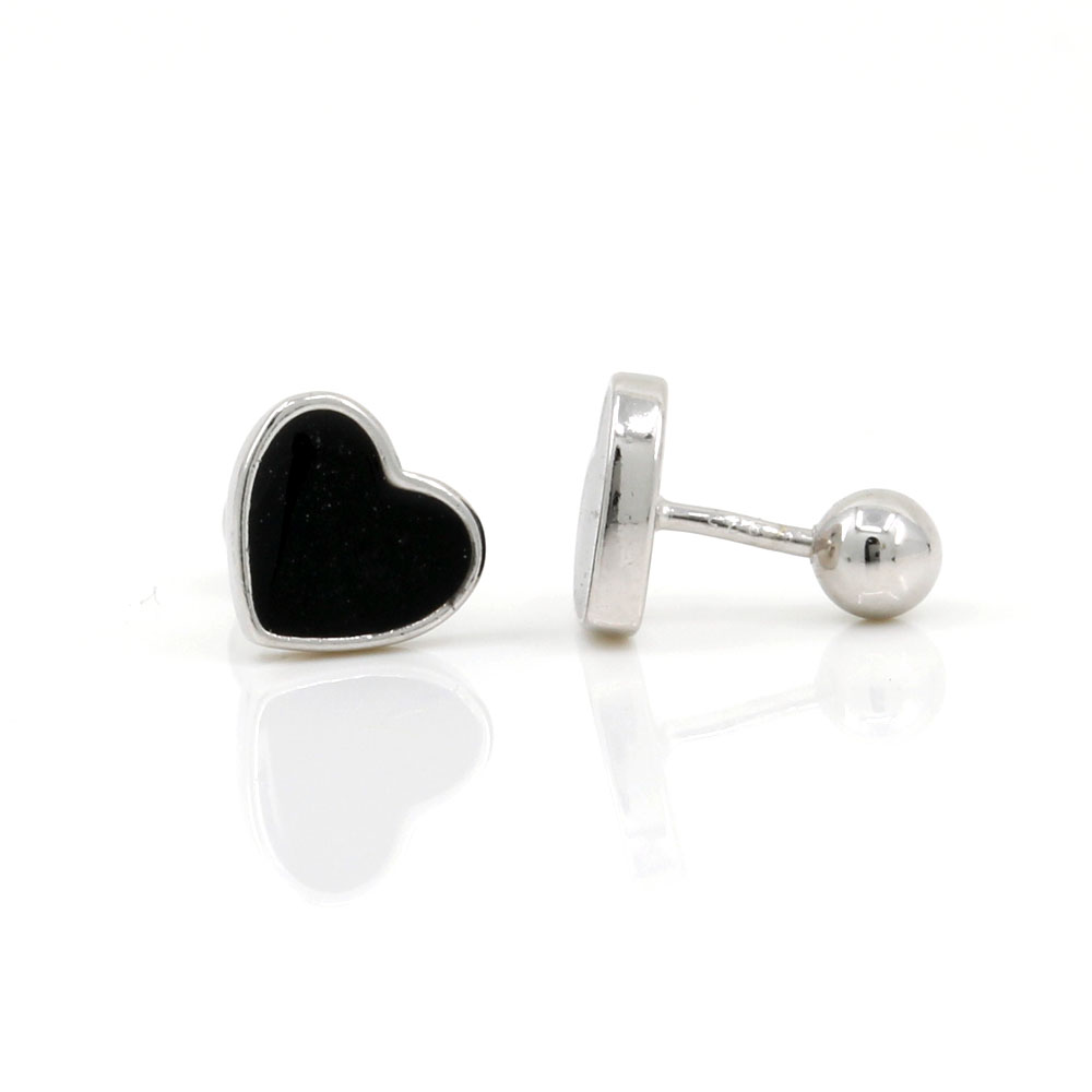 Tragus earrings in rhodium-plated silver 925 with enamel, heart