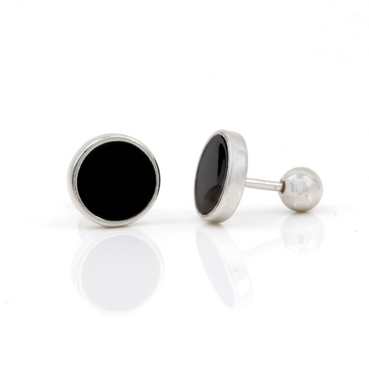 Tragus earrings in rhodium-plated silver 925 with enamel, round