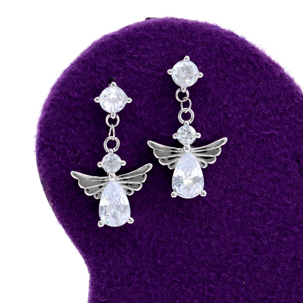 Upper lobe earrings in rhodium-plated silver 925, encrusted with crystal