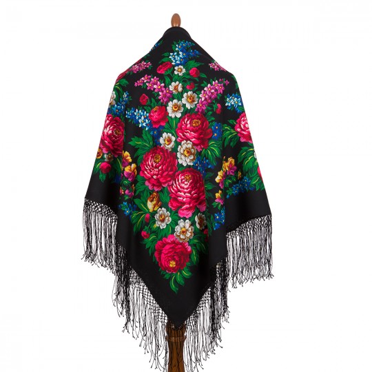 Premium shawl Victory Day, wool, black - 148x148cm