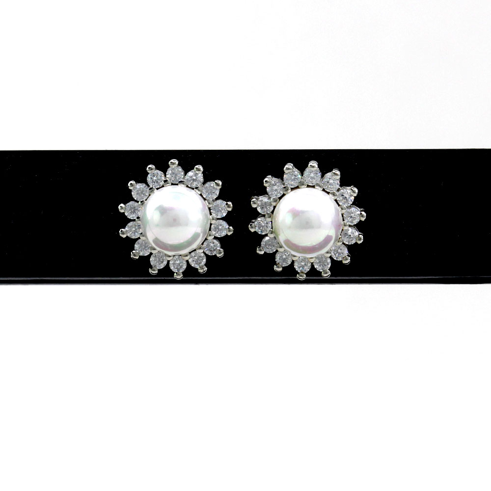 Earrings with pearls and crystals in rhodium-plated silver 925