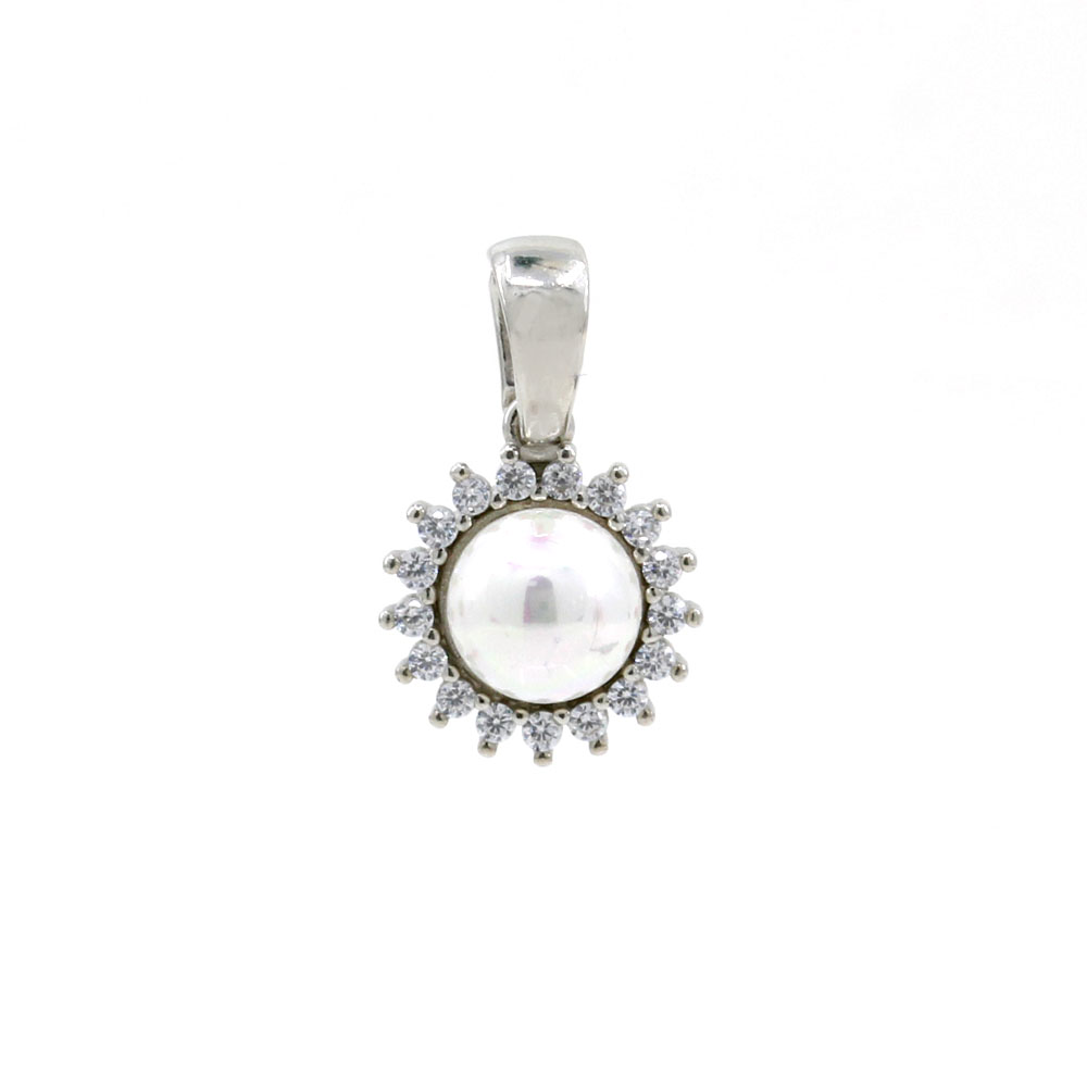 Pendant with pearl and crystals, rhodium-plated 925 silver