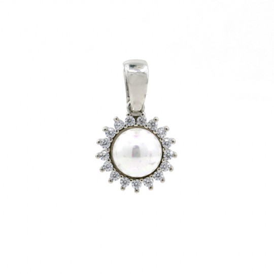 Pendant with pearl and crystals, rhodium-plated 925 silver
