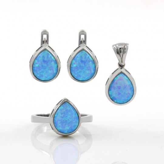 Azure Opal drop set, earrings, ring, pendant, rhodium-plated 925 silver
