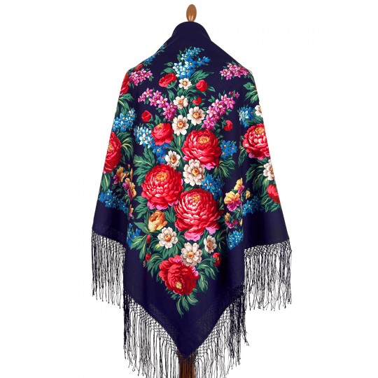 Premium shawl Victory Day, wool, blue - 148x148cm