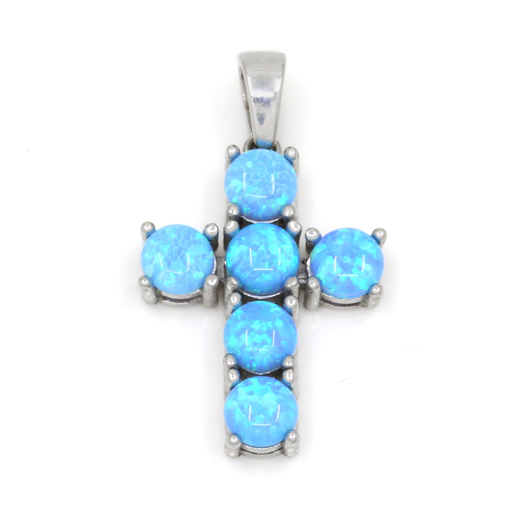 Cross pendant with Azure Opal, rhodium-plated 925 silver