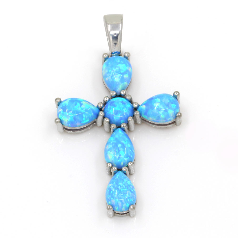 Cross pendant with Azure Opal, rhodium-plated 925 silver