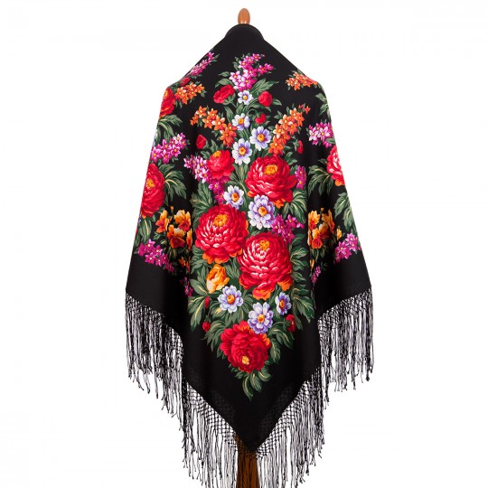 Premium shawl Victory Day, wool, black - 148x148cm