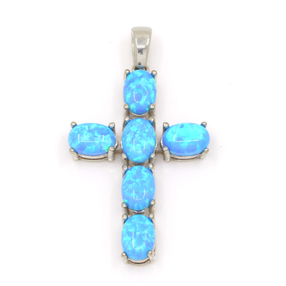 Cross pendant with Azure Opal, rhodium-plated 925 silver