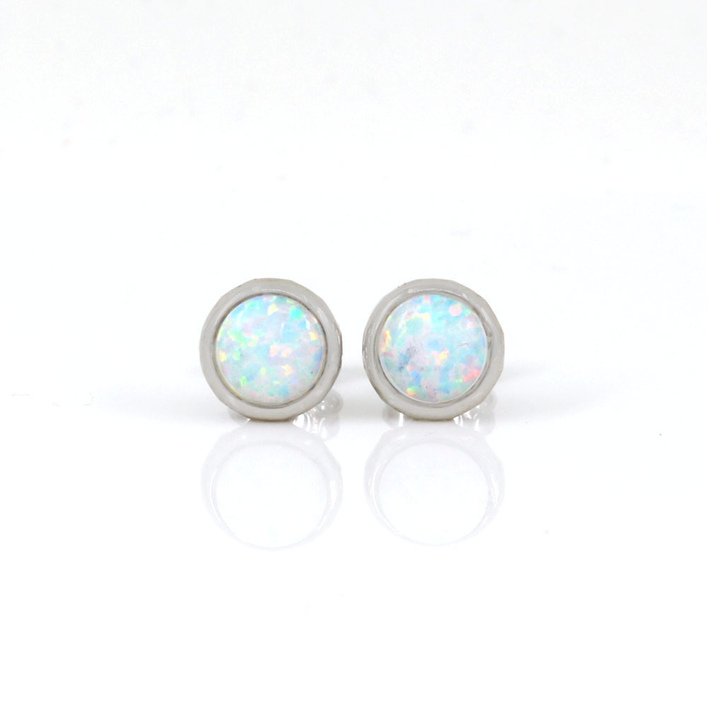 White Opal earrings, silver 925 rhodium-plated, 8mm