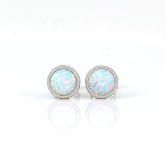 White Opal earrings, silver 925 rhodium-plated, 8mm