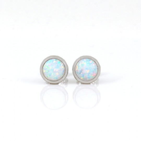 Cercei White Opal argint 925 rodiat, 8mm