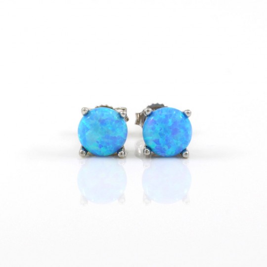 Azure Opal earrings, rhodium-plated 925 silver, 7mm