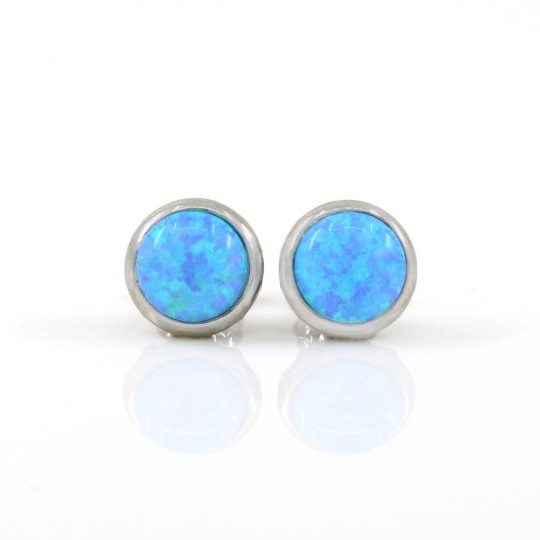 Azure Opal earrings, rhodium-plated 925 silver, 8mm