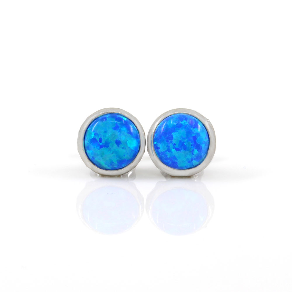 Cercei Blue Opal argint 925 rodiat, 10mm