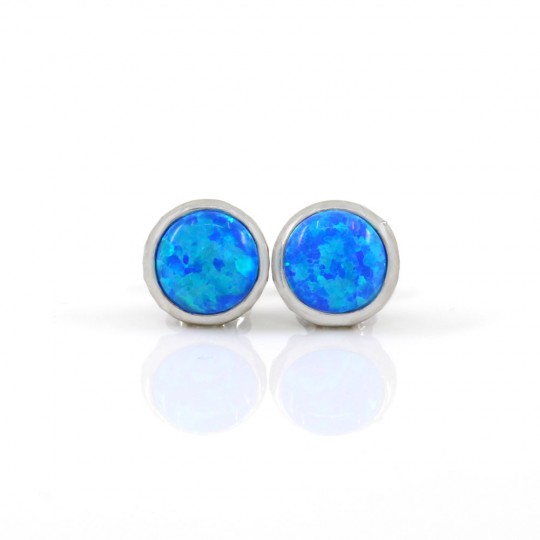 Blue Opal earrings, silver 925 rhodium-plated, 10mm