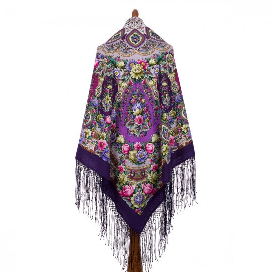 Premium shawl Gold and Silver, wool, mauve - 148x148cm