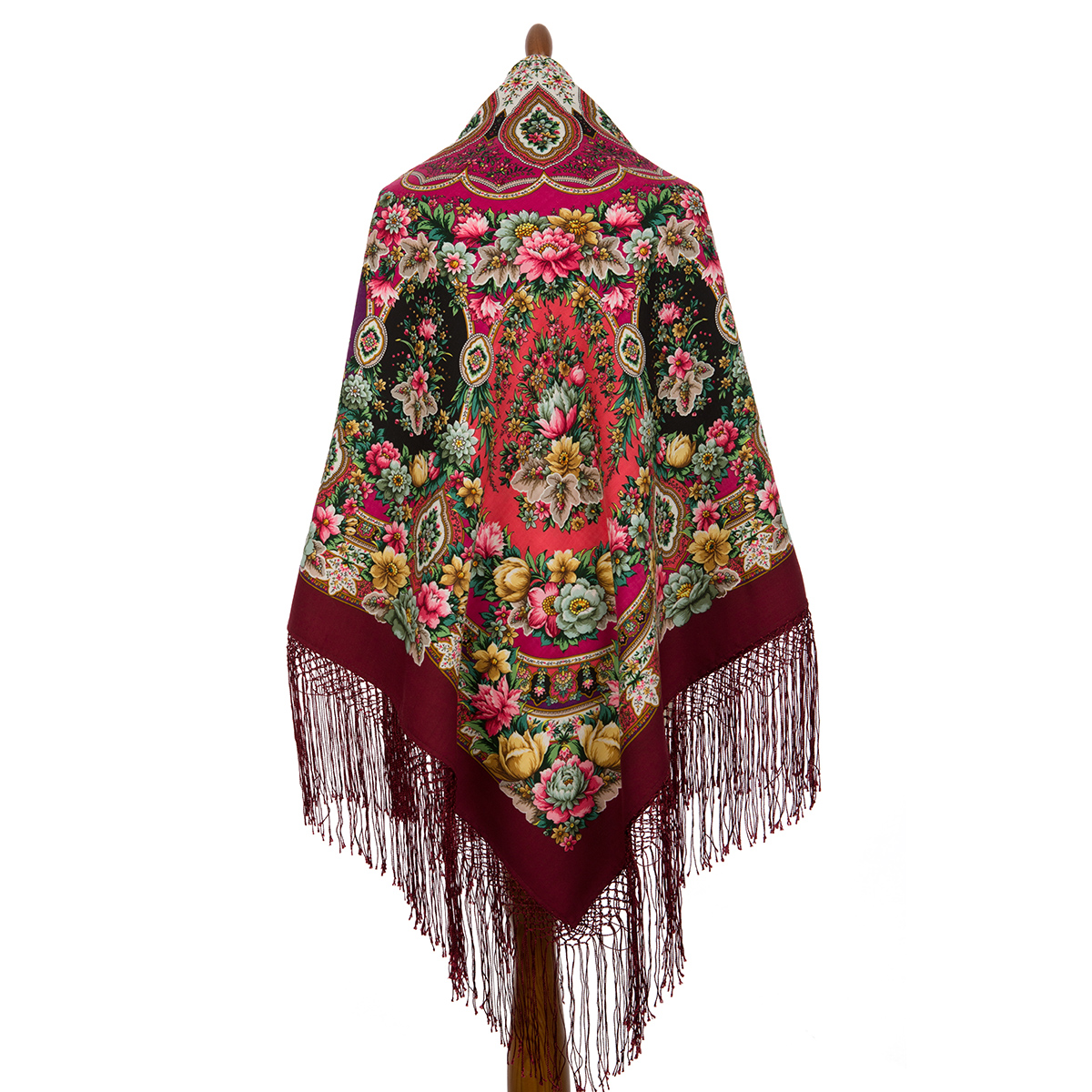 Sal premium Gold and Silver din lana, grena, 148x148cm