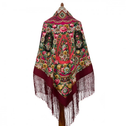 Sal premium Gold and Silver din lana, grena, 148x148cm