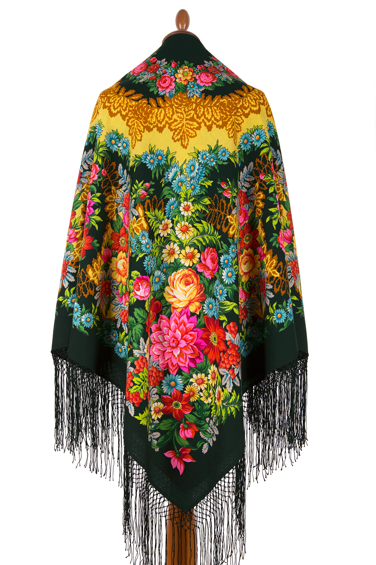 Sal premium Ryabinushka din lana, negru, 148x148cm