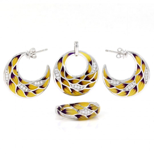 Set Peacock Moon, cercei, inel, pandantiv, argint 925 rodiat