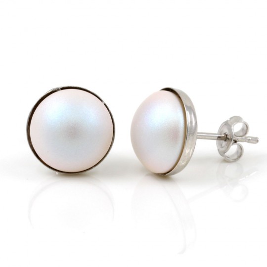 Cercei argint 925 rodiat cu perla Swarovski Pearlescent White, 10mm