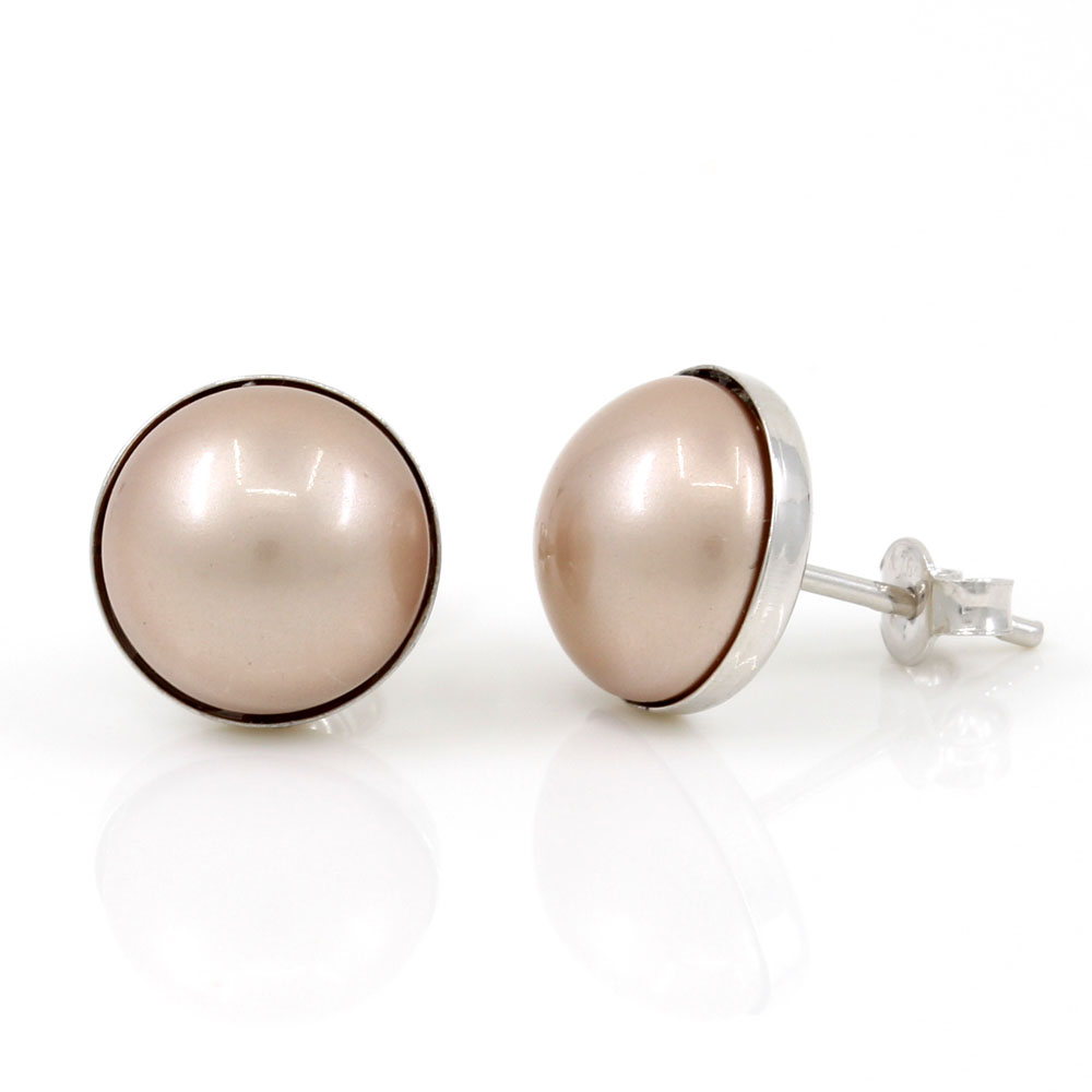 Cercei argint 925 rodiat cu perla Swarovski Bronze, 10mm