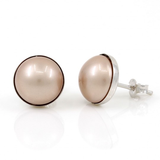Cercei argint 925 rodiat cu perla Swarovski Bronze, 10mm