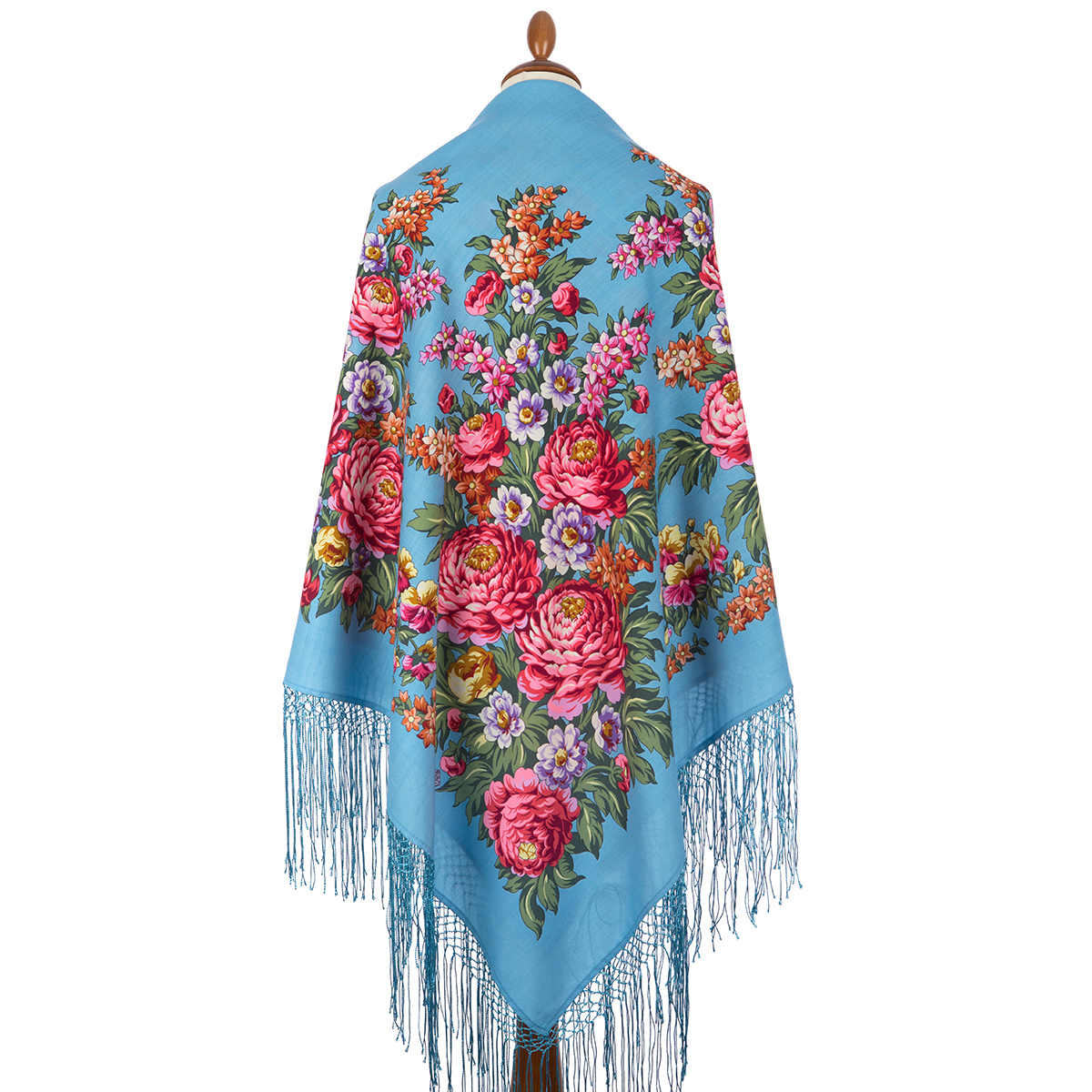 Premium shawl Victory Day, wool, turcoaz - 148x148cm