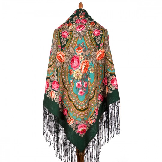 Premium shawl Enamel, wool, green - 148x148cm