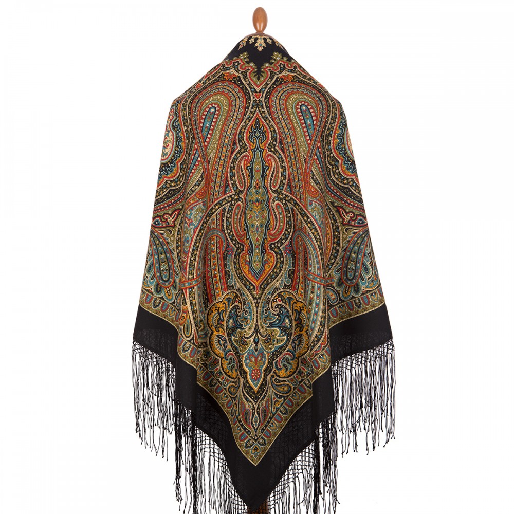 Premium shawl Mysterious Evening, wool, black - 148x148cm