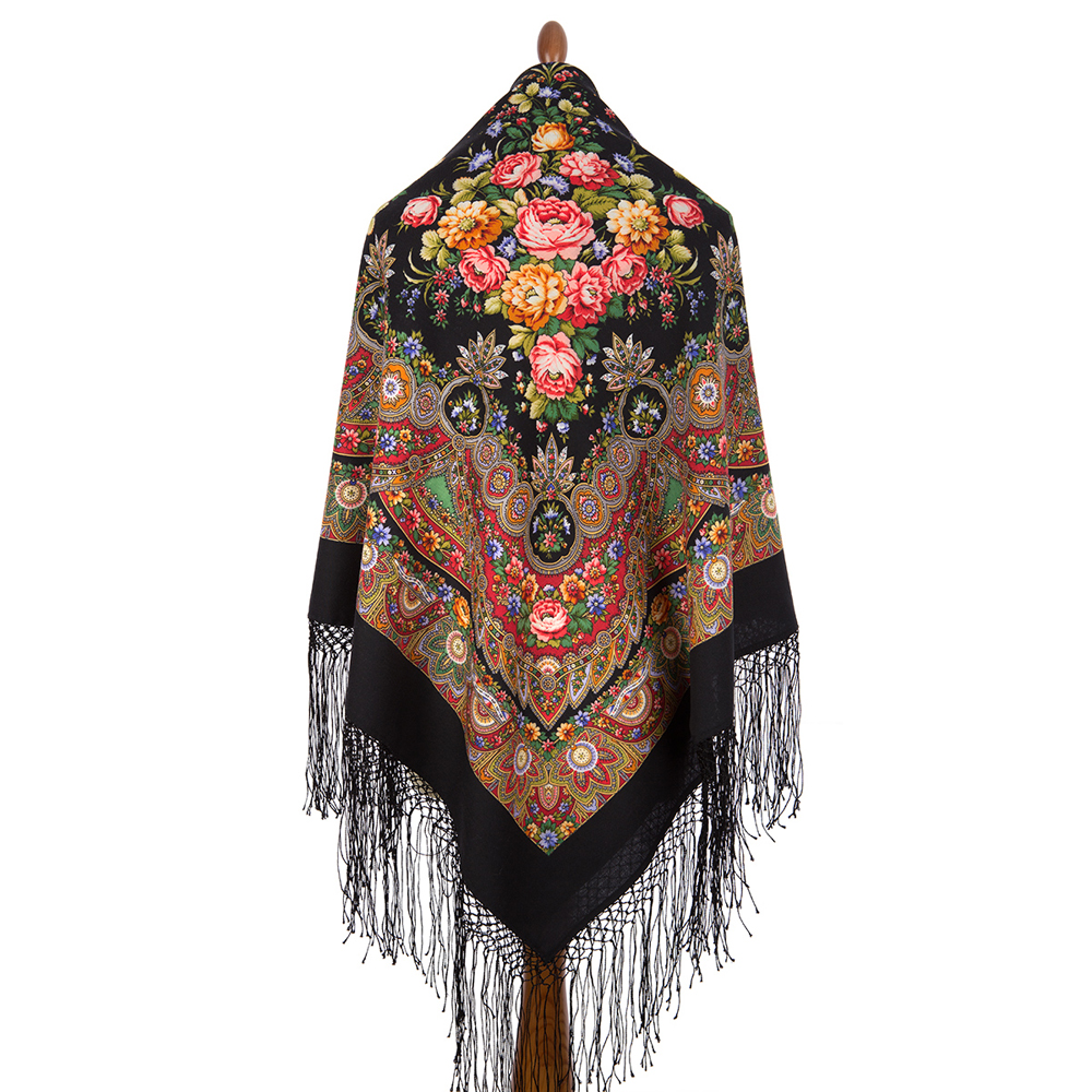 Sal premium Slavyanka din lana, negru, 148x148cm