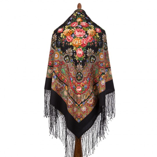 Sal premium Slavyanka din lana, negru, 148x148cm