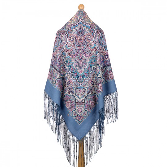 Sal premium Wealthy Bride din lana, albastru, 148x148cm