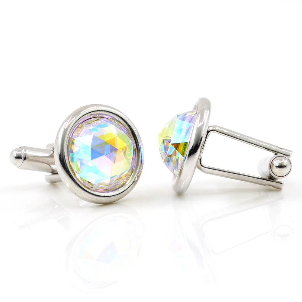 Butoni cu cristale Swarovski, cabochon Aurore boreale, argint 925 rodiat