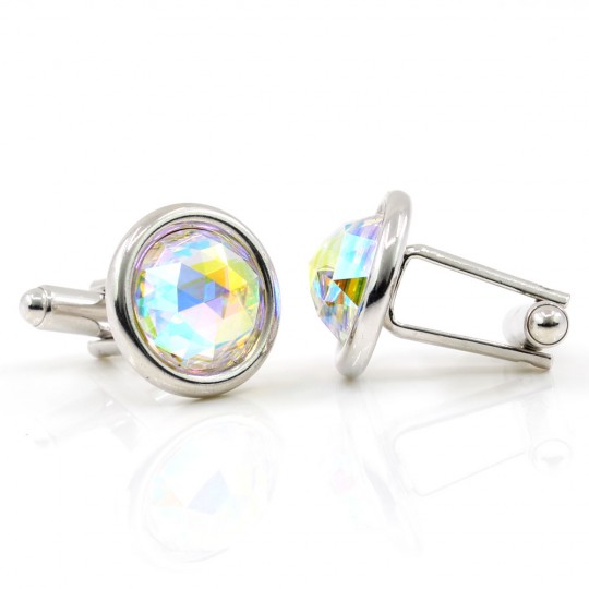 Butoni cu cristale Swarovski, cabochon Aurore boreale, argint 925 rodiat