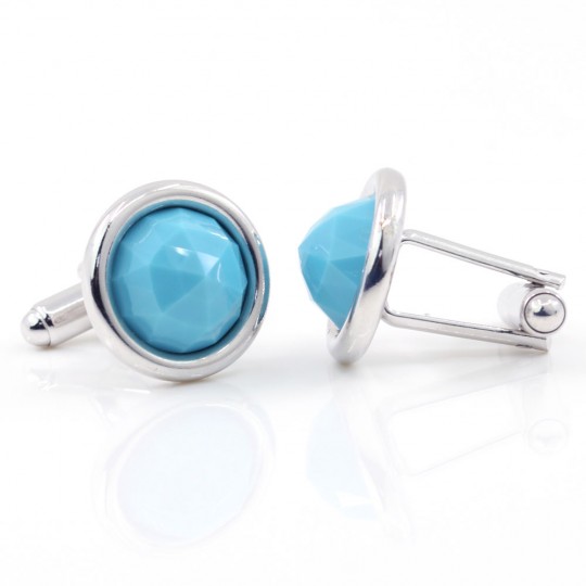 Butoni cu cristale Swarovski, cabochon Turcoaz, argint 925 rodiat