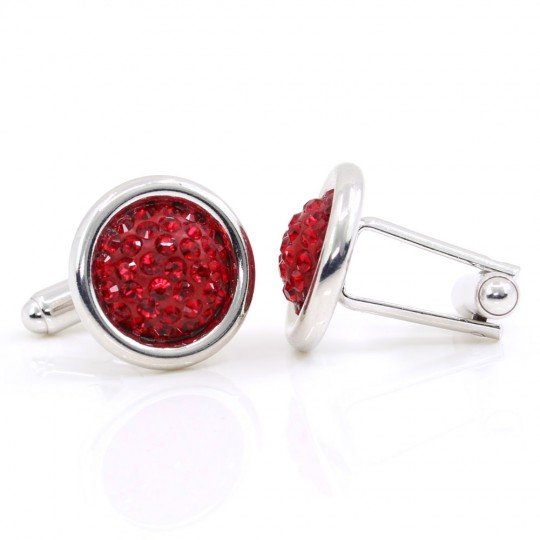 Butoni cu cristale Swarovski, cabochon pave Light Siam, argint 925 rodiat