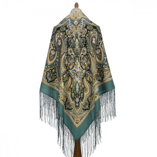 Sal premium The only one - pasarea maiastra- din lana, verde vintage, 148x148cm