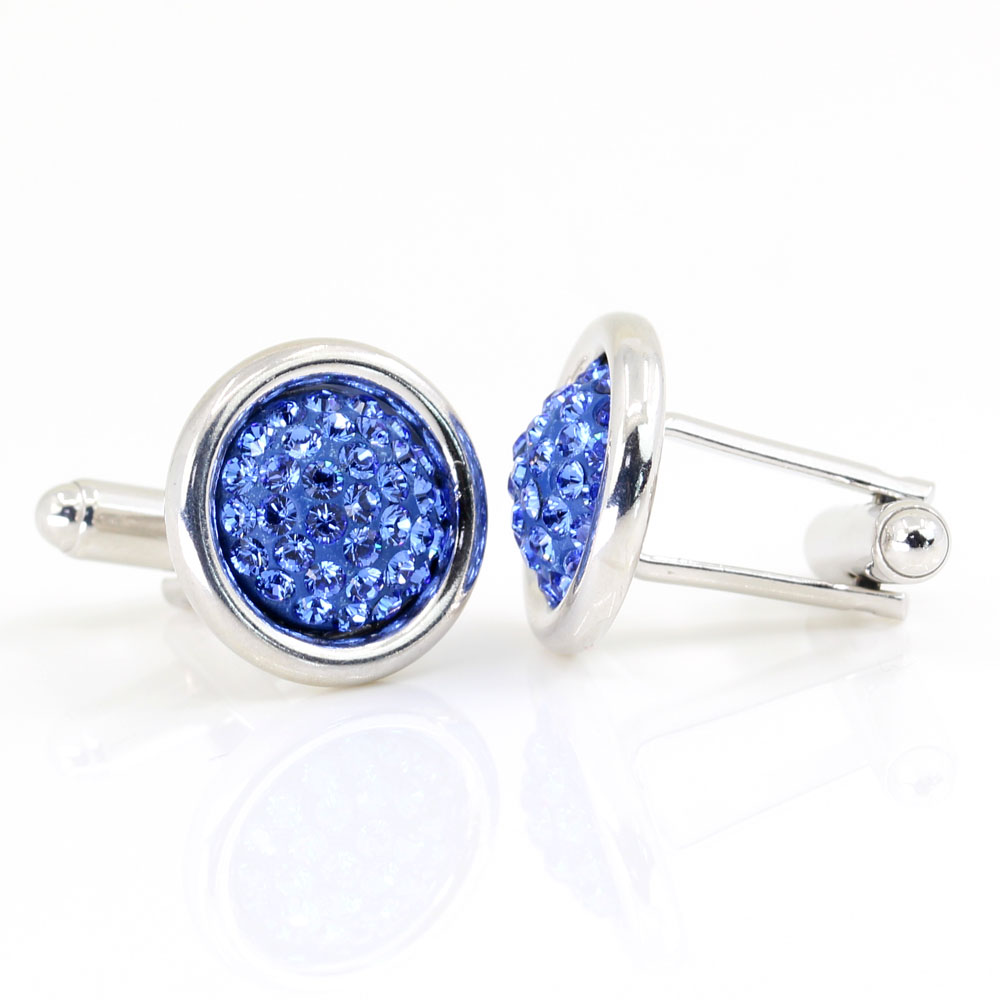 Butoni cu cristale Swarovski, cabochon pave Sapphire, argint 925 rodiat