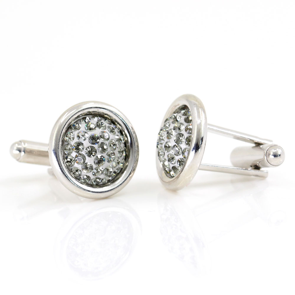 Butoni cu cristale Swarovski, cabochon pave Black Diamond, argint 925 rodiat