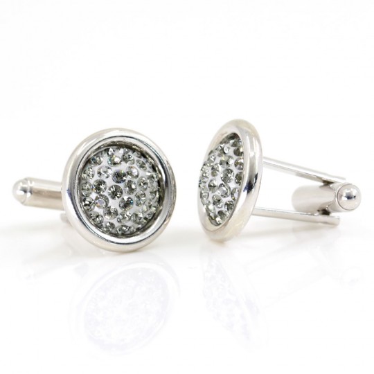 Butoni cu cristale Swarovski, cabochon pave Black Diamond, argint 925 rodiat