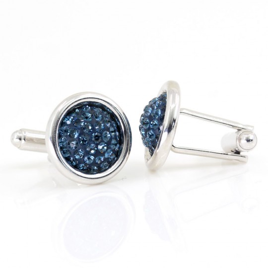 Butoni cu cristale Swarovski, cabochon pave Montana, argint 925 rodiat