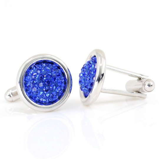 Butoni cu cristale Swarovski, cabochon pave Majestic Blue, argint 925 rodiat