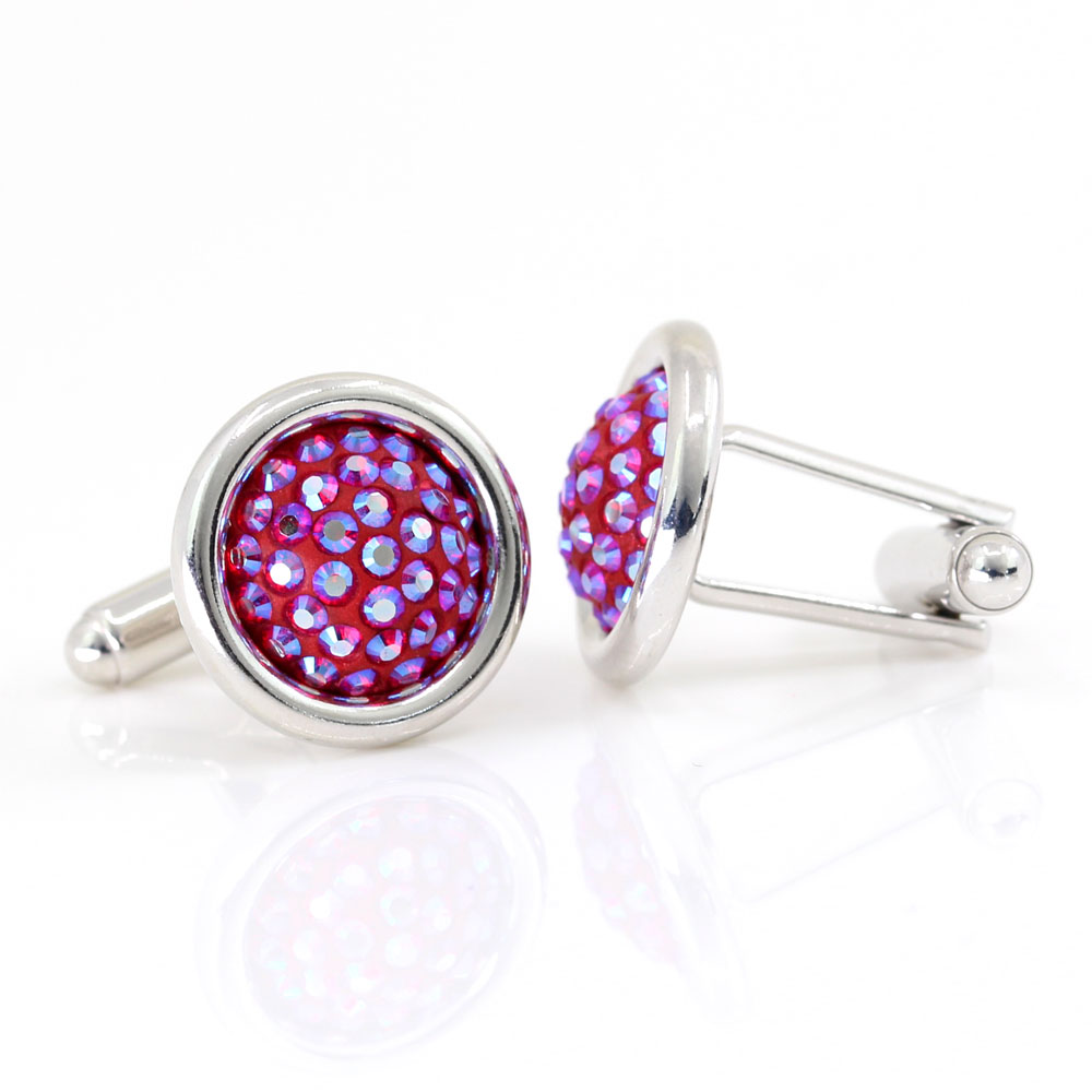 Butoni cu cristale Swarovski, cabochon pave Light Siam Shimmer, argint 925 rodiat