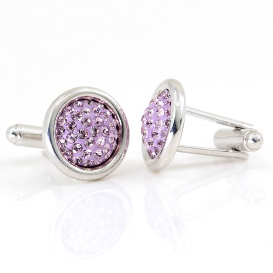 Butoni cu cristale Swarovski, cabochon pave Light Amethyst, argint 925 rodiat